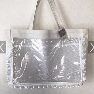 Daiso Plushy Cream Tote with Mesh Accent